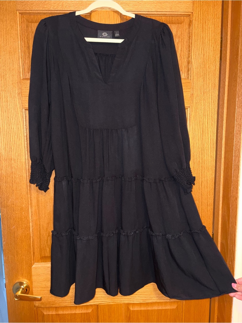 G by Giuliana Black Long-Sleeve Tiered Dress - Size L